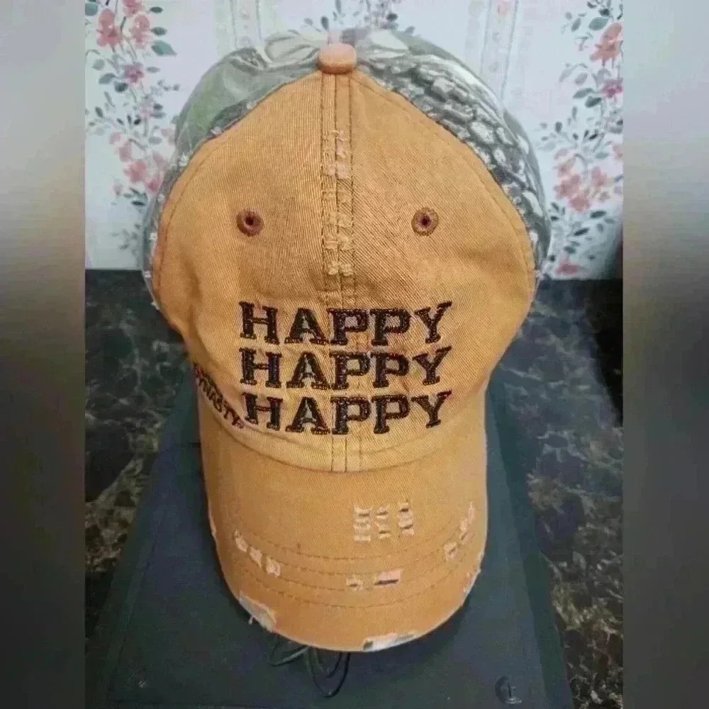 Duck Dynasty CAMO HAPPY Happy Happy Cap Adjustable Strap Back Distressed Casual
